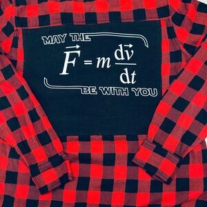 Red and Black Plaid Graphic Shirt - "May the F = m dv/dt Be With You"